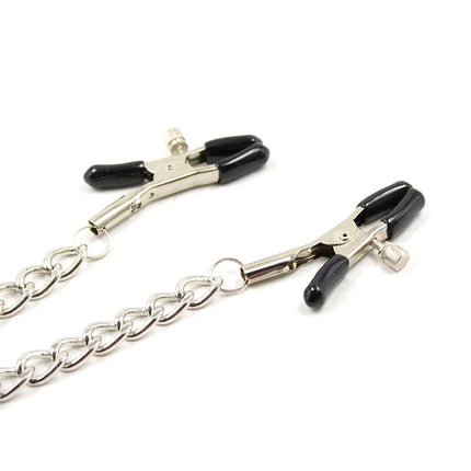 Silberne ketten mit schwarzem griff metal nippenklemmen für fetisch von ohmama