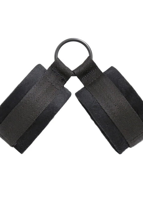 Ohmama fetish schwarze stoff handschellen mit zentralem metallring für bondage und rollenspiele