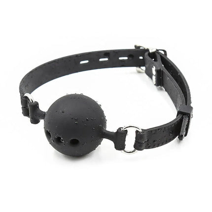 Schwarzer silikon ballknopf mit verstellbarem ledergurt und metallbeschlägen in größe l von ohmama fetish