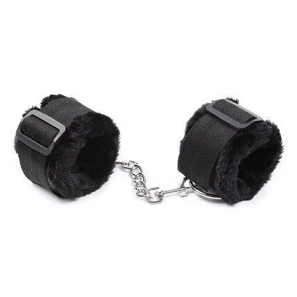 Ohmama fetish schwarze gefütterte handgelenkfesseln mit fell, verstellbaren riemen und metallkette
