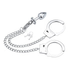 Ohmama fetish handschellen aus silbernem metall mit kettenglied und poliertem analstecker