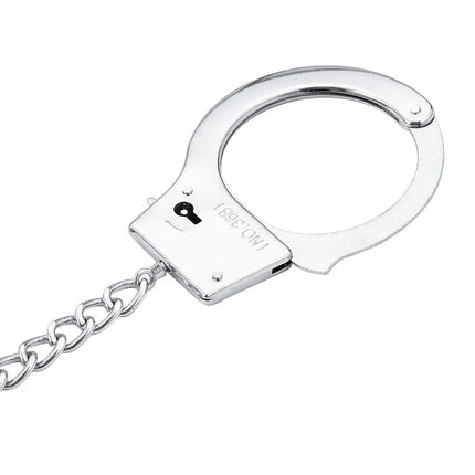 Shiny silberne metall handschellen mit kettenglied und schloss mechanismus von ohmama fetish