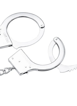 Ohmama Fetish handschellen mit metall und stecker in silber mit kettengliedern und serriertem schneidewerkzeug