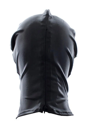 Ohmama fetish schwarzer glänzender kapuzenhut aus kunstleder mit durchgehendem zipper auf der rückseite