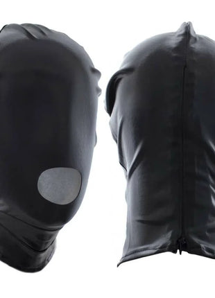 Ohmama Fetish schwarzer glänzender Stoffmaske mit Reißverschluss und Augenöffnungen für Fetischzwecke