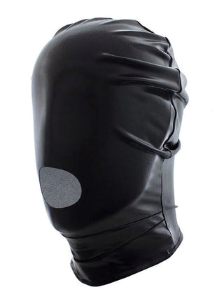 Ohmama fetish hut mit augen bedeckt schwarzes glänzendes latex kopfbedeckung mit grauem kreisförmigem patch über den augen