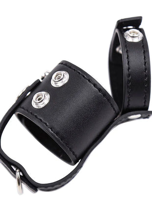 Ohmama fetish keuschheitshülle aus schwarzem leder mit silbernen druckknöpfen und kleinem ring