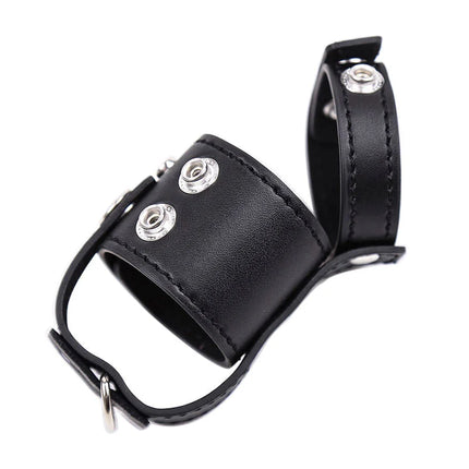 Ohmama fetish keuschheitshülle aus schwarzem leder mit silbernen druckknöpfen und kleinem ring