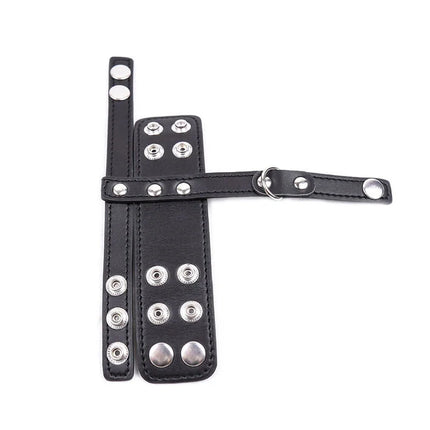 Ohmama fetish keuschheitshülle aus schwarzem leder mit silbernen druckknöpfen und metallschlaufe
