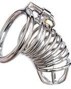 Ohmama fetish keuschheitskäfig aus silberfarbenem metall mit ring und spiralfeder design größe s