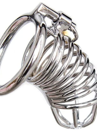 Ohmama fetish keuschheitskäfig aus silberfarbenem metall mit ring und spiralfeder design größe s