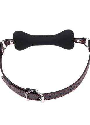 Ohmama fetish knochenknebel schwarzer knochenknebel mit dunkelbraunem lederriemen und silbernen metallbeschlägen