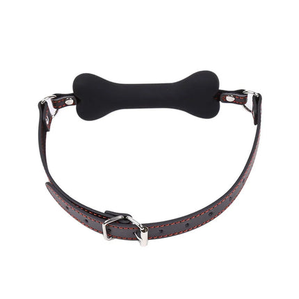 Ohmama fetish knochenknebel schwarzer knochenknebel mit dunkelbraunem lederriemen und silbernen metallbeschlägen