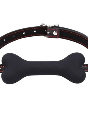 Ohmama fetish knochenknebel schwarzer knochenknebel mit rotgenähten lederriemen und silberner hardware