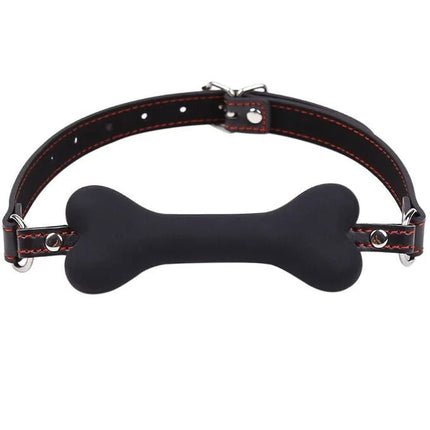 Ohmama fetish knochenknebel schwarzer knochenknebel mit rotgenähten lederriemen und silberner hardware