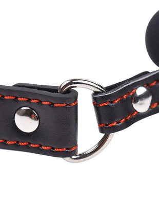 Ohmama fetish knochenknebel schwarzer lederknebel mit oranger naht und silbernem metallbeschlag