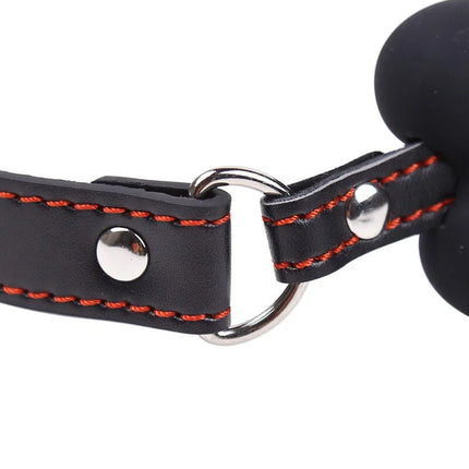Ohmama fetish knochenknebel schwarzer lederknebel mit oranger naht und silbernem metallbeschlag
