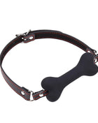 Ohmama fetish knochenknebel schwarzer knochengag mit roter nähung und silberner metallhardware auf lederriemen