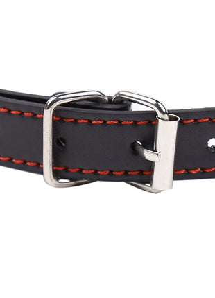Ohmama fetish knochenknebel ledergürtel schwarz mit kontrastnaht orange und silberner schnalle
