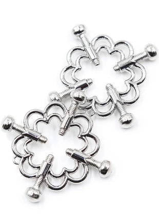 Ohmama fetish metallische blumenclips in silber mit schraubgewinde und kugelspitzen aus metall