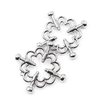 Ohmama fetish metallische blumenclips in silber mit schraubgewinde und kugelspitzen aus metall