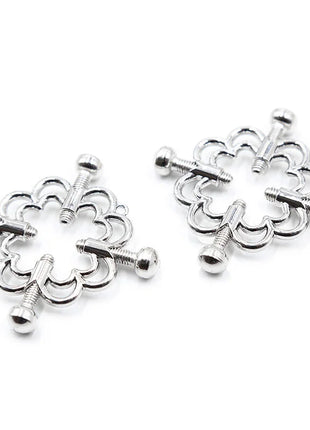 Ohmama fetish metallische blumenclips silberfarbene verzierte brustplattenverschlüsse mit gewindeschrauben und kugelkappen