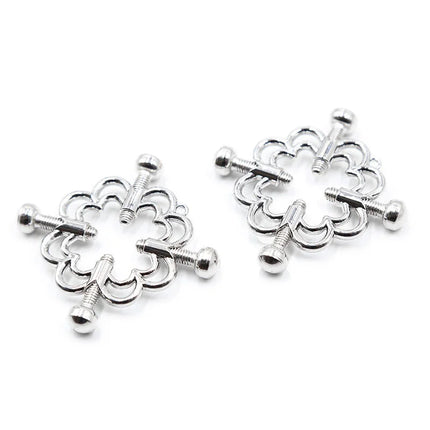Ohmama fetish metallische blumenclips silberfarbene verzierte brustplattenverschlüsse mit gewindeschrauben und kugelkappen