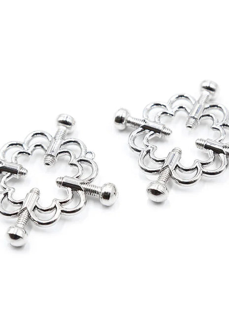 Ohmama fetish metallische blumenclips silberfarbene verzierte brustplattenverschlüsse mit gewindeschrauben und kugelkappen