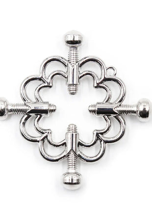 Ohmama fetish metallische blumenclips silberfarbige metall-brustklemme mit dekorativem blumenmuster und vier schrauben