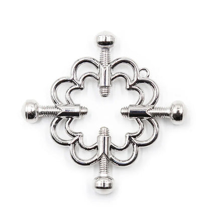 Ohmama fetish metallische blumenclips silberfarbige metall-brustklemme mit dekorativem blumenmuster und vier schrauben
