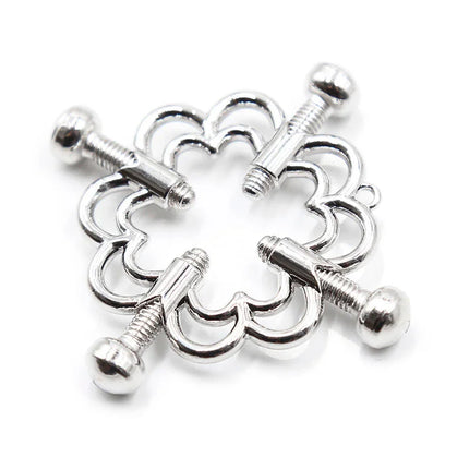 Silberner metallischer ohmama fetish blumenclip mit verzierter muschelförmiger blütendesign und vier schraubenenden