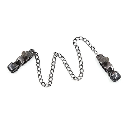 Ohmama fetish metallklemmen mit schwarzer kette zwei clipenden mit abgerundeten knöpfen und kleinen schlaufen