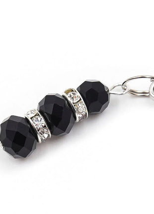 Ohmama fetish black faceted bead keychain mit silberfarbenen kristallbesetzten spacer-perlen und metalverschluss