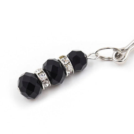 Ohmama fetish black faceted bead keychain mit silberfarbenen kristallbesetzten spacer-perlen und metalverschluss