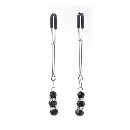 Ohmama fetish schwarze und silberne nippelklemmen mit facettierten schwarzen perlen und kristallsteinen