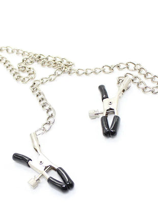 Ohmama fetish silberne ketten mit schwarzen griffen nippleklemmen für bondage spiel