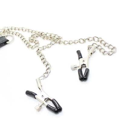 Ohmama fetish silberne ketten mit schwarzen griffen nippleklemmen für bondage spiel