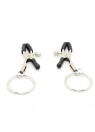 Schwarze und silberne ohmama fetish nippelklemmen mit ringen aus metall für erotische spiele