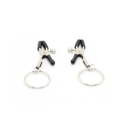 Schwarze und silberne ohmama fetish nippelklemmen mit ringen aus metall für erotische spiele