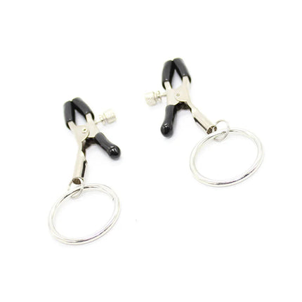 Ohmama fetish schwarze und silberne metall nippelklemmen mit ringen für einfachen griff und befestigung