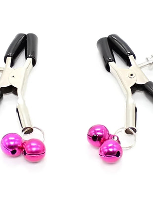 Ohmama fetish schwarze metall-nippelklemmen mit rosa glocke zum befestigen und stimulieren