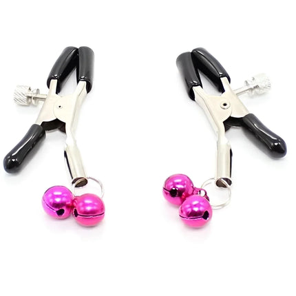 Ohmama fetish schwarze metall-nippelklemmen mit rosa glocke zum befestigen und stimulieren