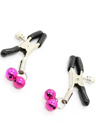 Ohmama fetish schwarze metal nippleklemmen mit rosa glocke und schwarzen griffen