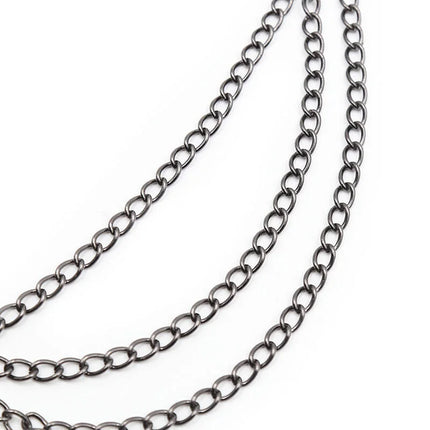 Ohmama fetish nippleklemmen mit schwarzen ketten aus dunkelgrauem metall mit ovalen verschränkten gliedern