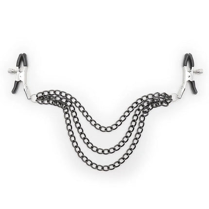 Schwarze ohmama fetish nippelklemmen mit ketten silberne metallverschlüsse und gummierte griffe