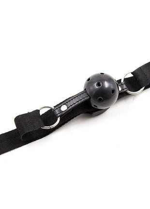 Schwarzer silikon knebel mit verstellbarem gurt und metallschlaufen ohmama fetish nylon streifen knebel