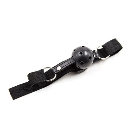 Schwarzer silikon knebel mit verstellbarem gurt und metallschlaufen ohmama fetish nylon streifen knebel