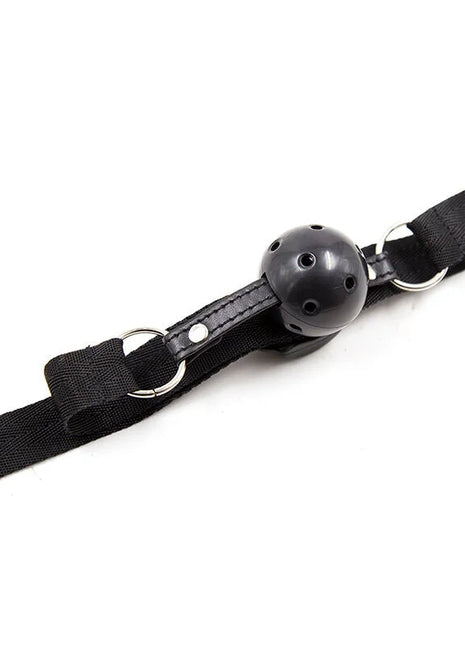 Schwarzer silikon knebel mit verstellbarem gurt und metallschlaufen ohmama fetish nylon streifen knebel