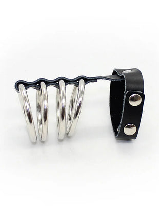 Ohmama fetish penishülle aus schwarzem leder mit silbernen metallringen für fetish zwecke