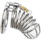 Shiny chrome-plated metal peniskäfig mit goldfarbenem schloss und herzgravur am ring ohmama fetish größe s